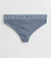 New Look Pale Blue Amour Logo Ribbed Seamless Thong
